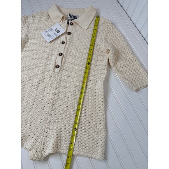 NWT Sophie + Lucie Open Knitted Jumpsuit Romper Cream Cotton Fitted Polo Size L - Picture 4 of 6